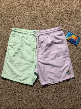 Surf Society Men’s Swim Trunks Colorblock Pastel Mint Green & Lavender XL